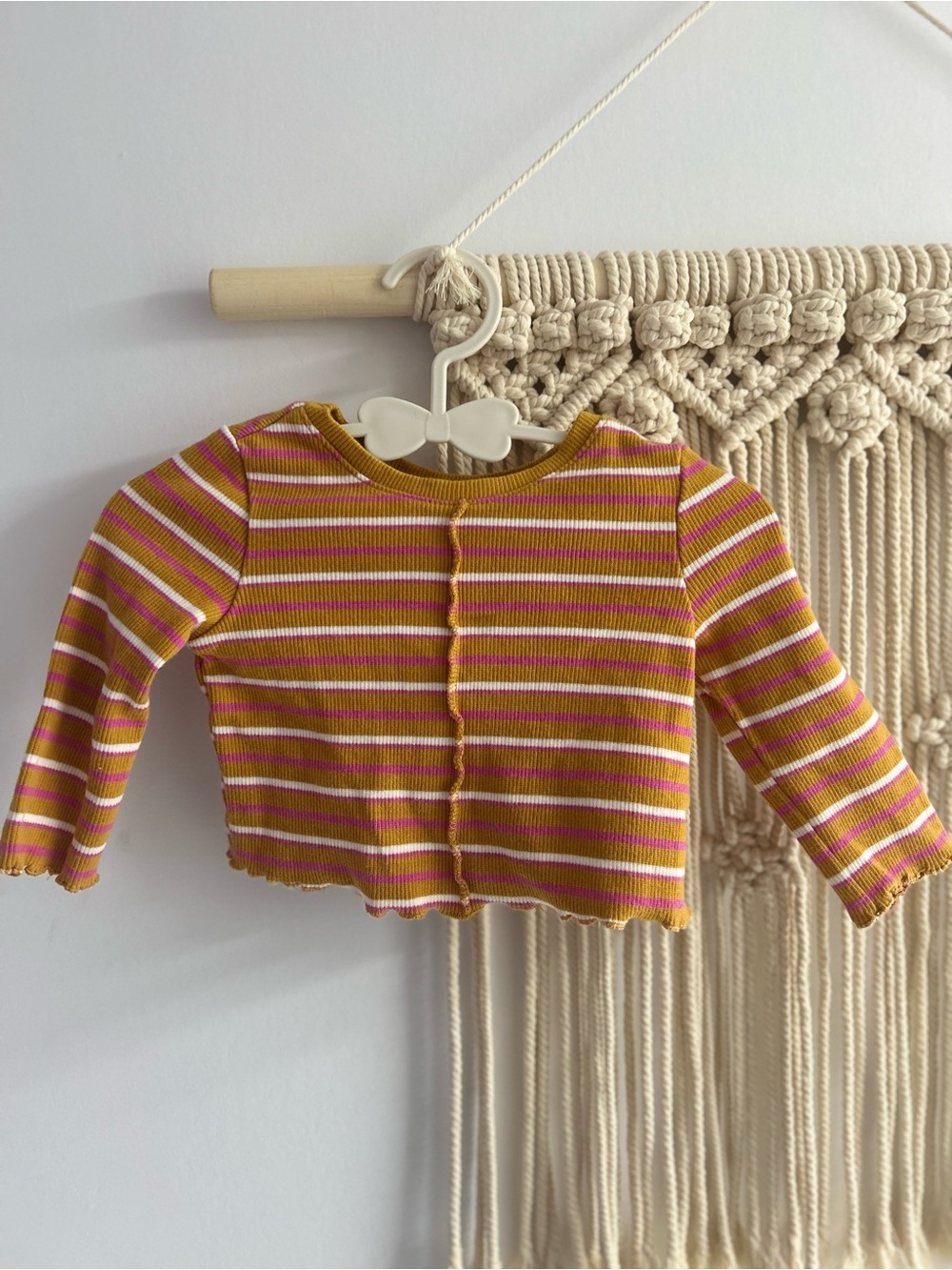 GAP Striped Long-Sleeve Knit Top in Mustard, Pink & White